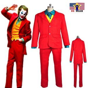 Joker Mens Movie Arthur Fleck Red Suit 4pc Set Clown Halloween Cosplay XXL